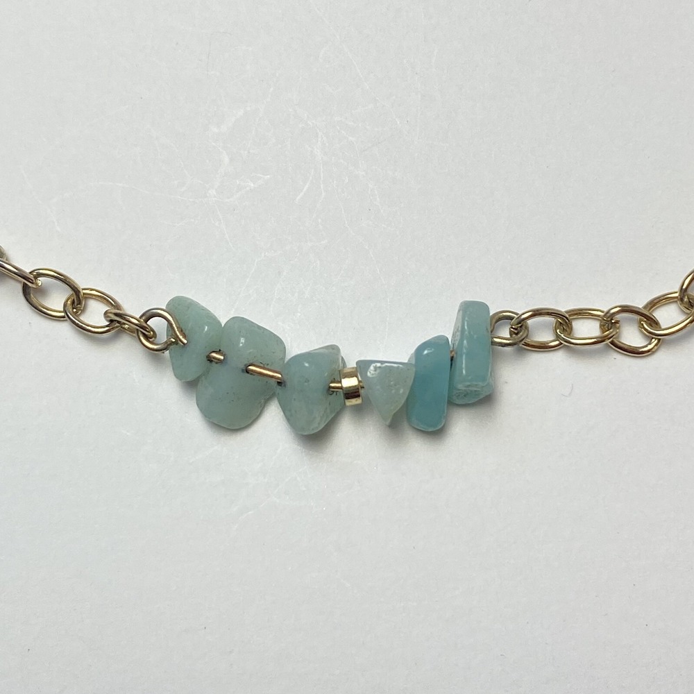 Blue Chalcedony Necklace Chip Silver Tone Long Station Chain Lobster Claw Clasp - Picture 8 of 9